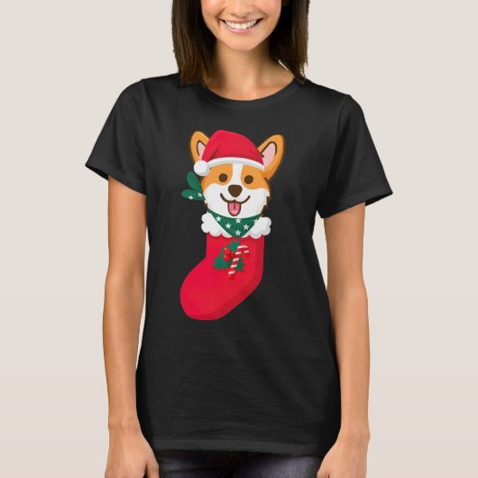 T-shirt Corgi De Noël Mignonne Surprise Sift Dans Le Sock  (Devant)