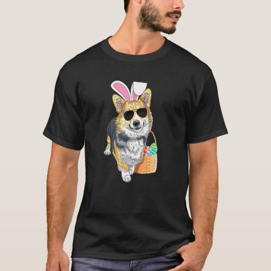 T-shirt Corgi de Pâques noir et feu (Devant)