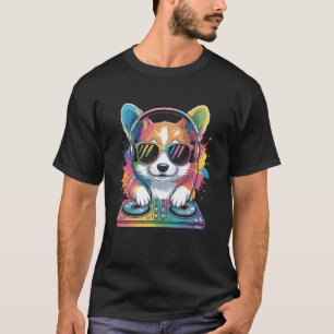 T-shirt Corgi DJ sur platines EDM Synthétiseur Musique Rav