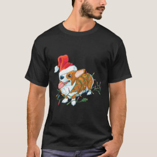 T-shirt Corgi Dog Christmas Lights Corgi Santa Hat