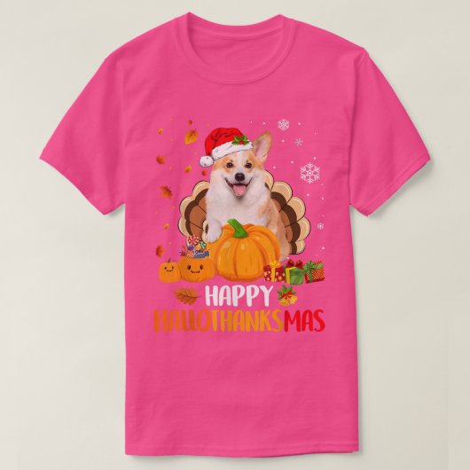 T-shirt Corgi Dog Halloween Merry Christmas Happy Hallotha (Design devant)