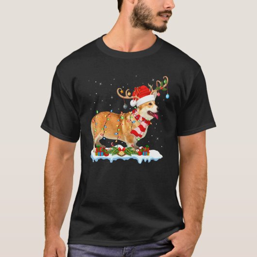 T-shirt Corgi Dog Lighting Père Noël Reindeer Casquette Co (Devant)