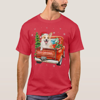 T-shirt Corgi Dog Ride Red Truck Noël Amoureux des chiens