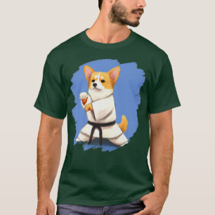 T-shirt Corgi Doing Karate Kick Black Belt Martial Arts Do