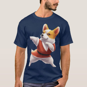 T-shirt Corgi Doing Karate Kick Black Belt Martial Arts Do