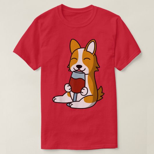 T-shirt Corgi Drinking Wine Dog (Design devant)
