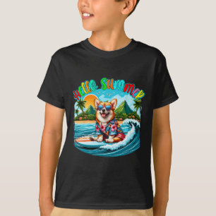 T-shirt Corgi en costume d'été lunettes de soleil surfant
