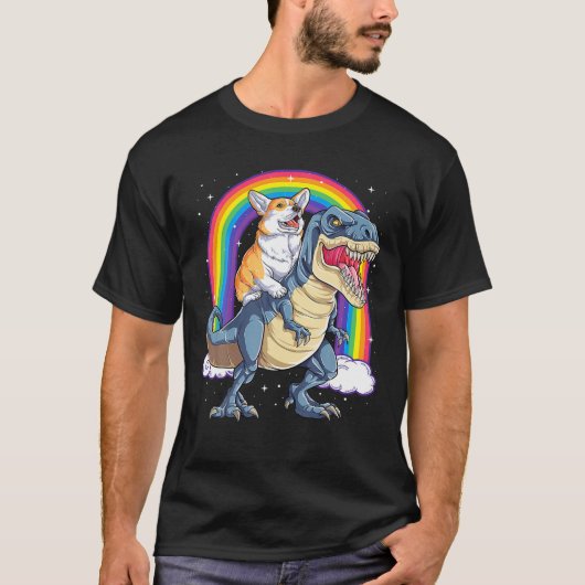 T-shirt Corgi équitation Dinosaur T Rex Funny Space Galaxy (Devant)