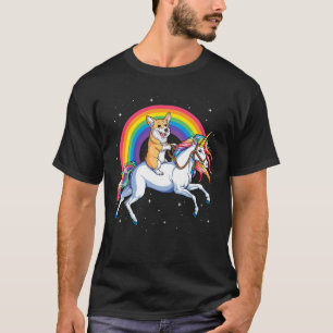 T-shirt Corgi équitation Unicorn Girls Enfants Arc-en-ciel