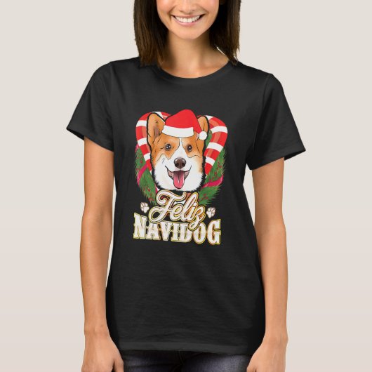 T-shirt Corgi Feliz Navidog Santa Claus Chien de Noël Tee (Devant)