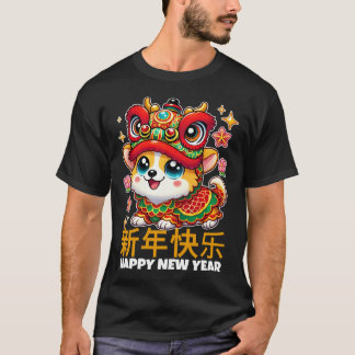 T-shirt Corgi festif en tenue de dragon du Nouvel An lunai