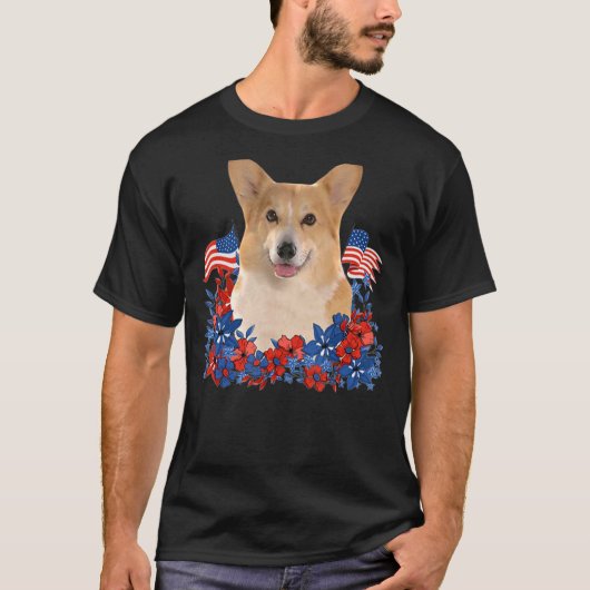 T-shirt Corgi Fleurs indépendantes Chien Drapeau américain (Devant)