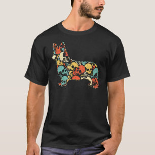 T-shirt Corgi Halloween Squelette Crâne Vintage Rétro