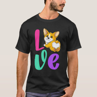 T-shirt Corgi Love Retro Rose Turquoise Violet Amoureux de