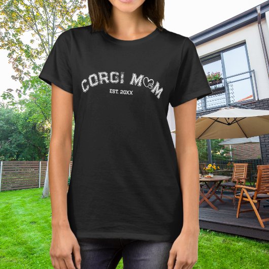 T-shirt Corgi Maman Coeur avec Paw et Année