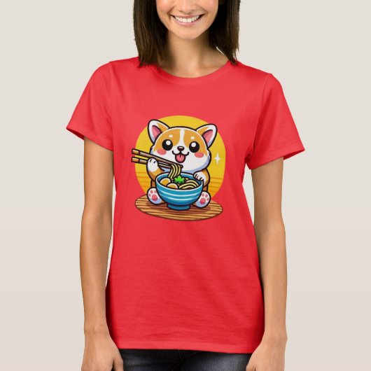 T-shirt Corgi manger Ramen (Devant)