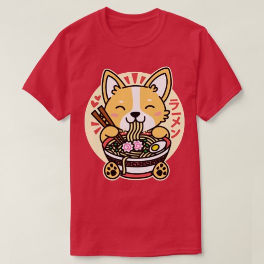 T-shirt Corgi Manger Ramen Cute Kawaii Noodles (Design devant)