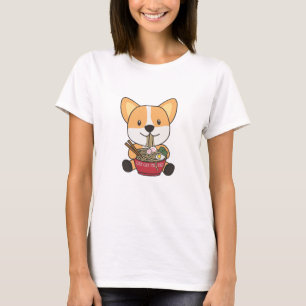 T-shirt Corgi Manger Ramen Cute Kawaii Noodles Chiens