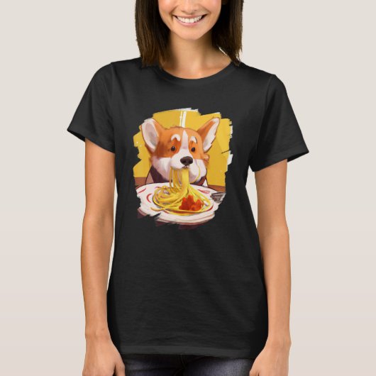 T-shirt Corgi Manger Spaghetti Pasta Dog Italien (Devant)