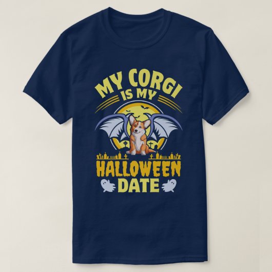 T-shirt Corgi Mon Halloween Date Citrouille Chien Propriét (Design devant)