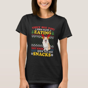 T-shirt Corgi Noël laid Ils voient que vous mangez des Noë