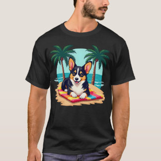 T-shirt Corgi noir et feu Plage Océan Été