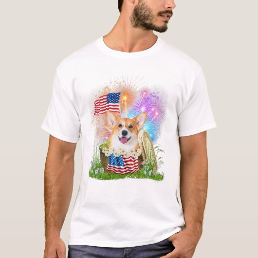 T-shirt Corgi Patriotic American (Devant)