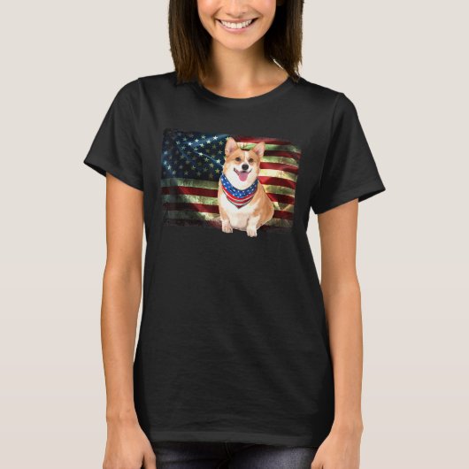 T-shirt Corgi Patriotique Américain Drapeau Hommes Femmes (Devant)