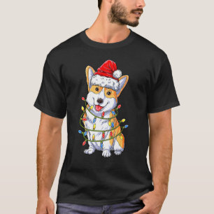 T-shirt Corgi Père Noël Arbre de Noël Lumières Xmas Garçon