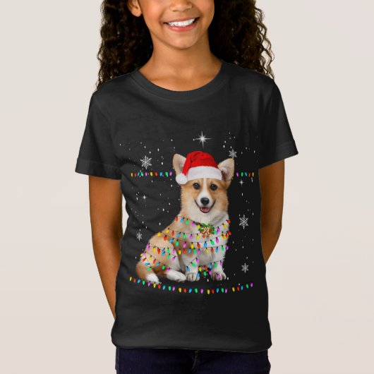 T-Shirt Corgi Père Noël Christmas Tree Lights Noël (Devant)