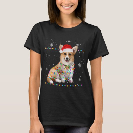 T-shirt Corgi Père Noël Christmas Tree Lights Noël (Devant)