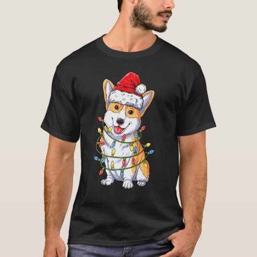 T-shirt Corgi Père Noël Christmas Tree Lights Xmas Boys Me (Devant)