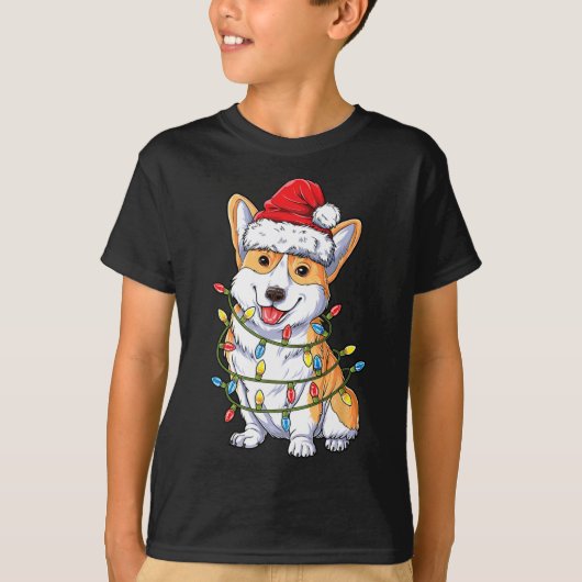T-shirt Corgi Père Noël Christmas Tree Lights Xmas Boys Me (Devant)