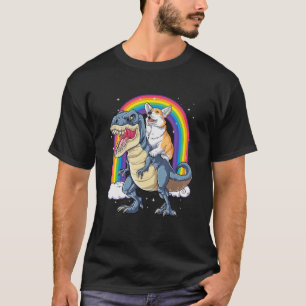 T-shirt Corgi Riding Dinosaur rex Boys Girls Space Galaxy