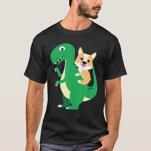 T-shirt Corgi Riding Rex Cool Dinosaur Dino Dog Halloween (Devant)