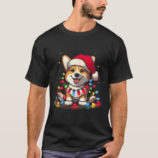 T-shirt Corgi Santa Christmas Tree Lights Boys Men Corgmas (Devant)