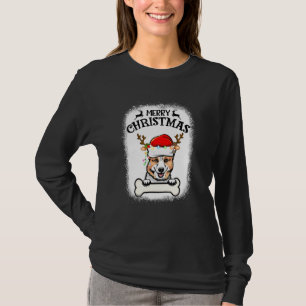 T-shirt Corgi Santa Hat Bleu Reindeer Lumières Joyeux Chr