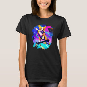 T-shirt Corgi Skateboard Dans L'Espace Rétro Vintage S