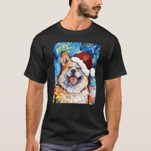 T-shirt Corgi Souriant Père Noël Nuit Étoilée Chien Noël P