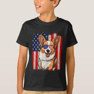 T-shirt Corgi Sungles Drapeau Américain Usa Patriotique 4e
