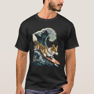 T-shirt Corgi Surf Kanagawa Japonais La grande vague