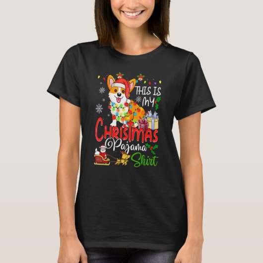 T-shirt Corgi Tree Light Dog Xmas (Devant)