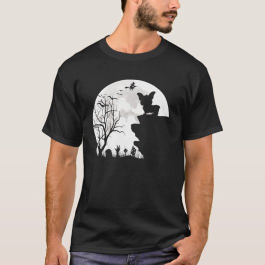T-shirt Corgi Under Moon Halloween Chien (Devant)