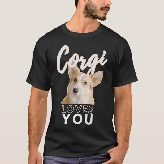 T-shirt Corgi Vous Aime Fourrure Beige Chaude Et Contraste (Devant)