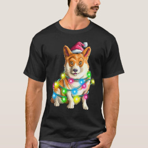 T-shirt Corgi Welsh Père Noël Illuminations D'Arbre De Noë