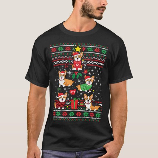 T-shirt Corgi Xmas Tree Santa Dog  Ugly Christmas (Devant)