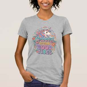 T-shirt Corne Groovy Licorne Bonnes Vibrations Charmant PO