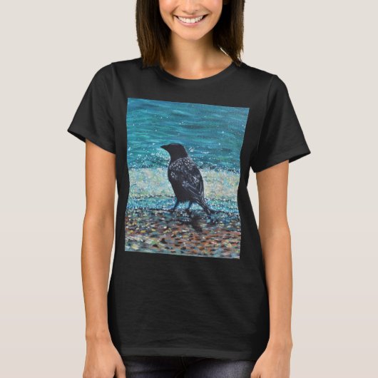 T-shirt Corneille sur la peinture de plage (Devant)