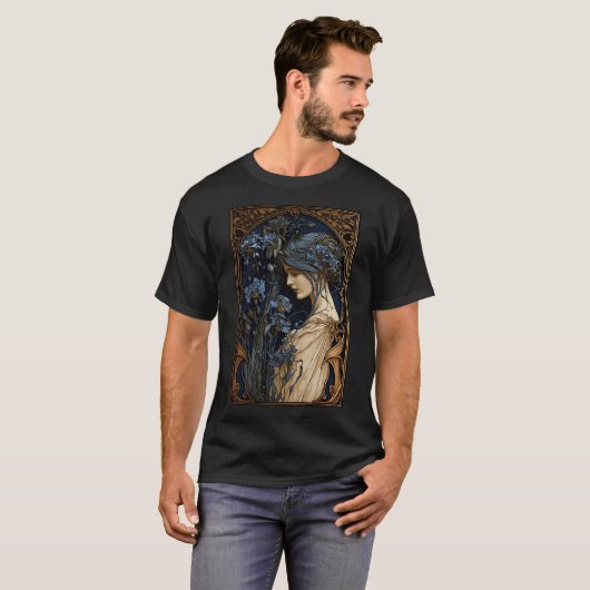 T-shirt Cornflowers And Gold - Art Nouveau (Devant entier)