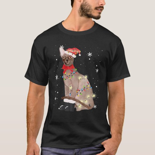T-shirt Cornish Rex Chat Noël Lumière Noël Maman Papa Cade (Devant)